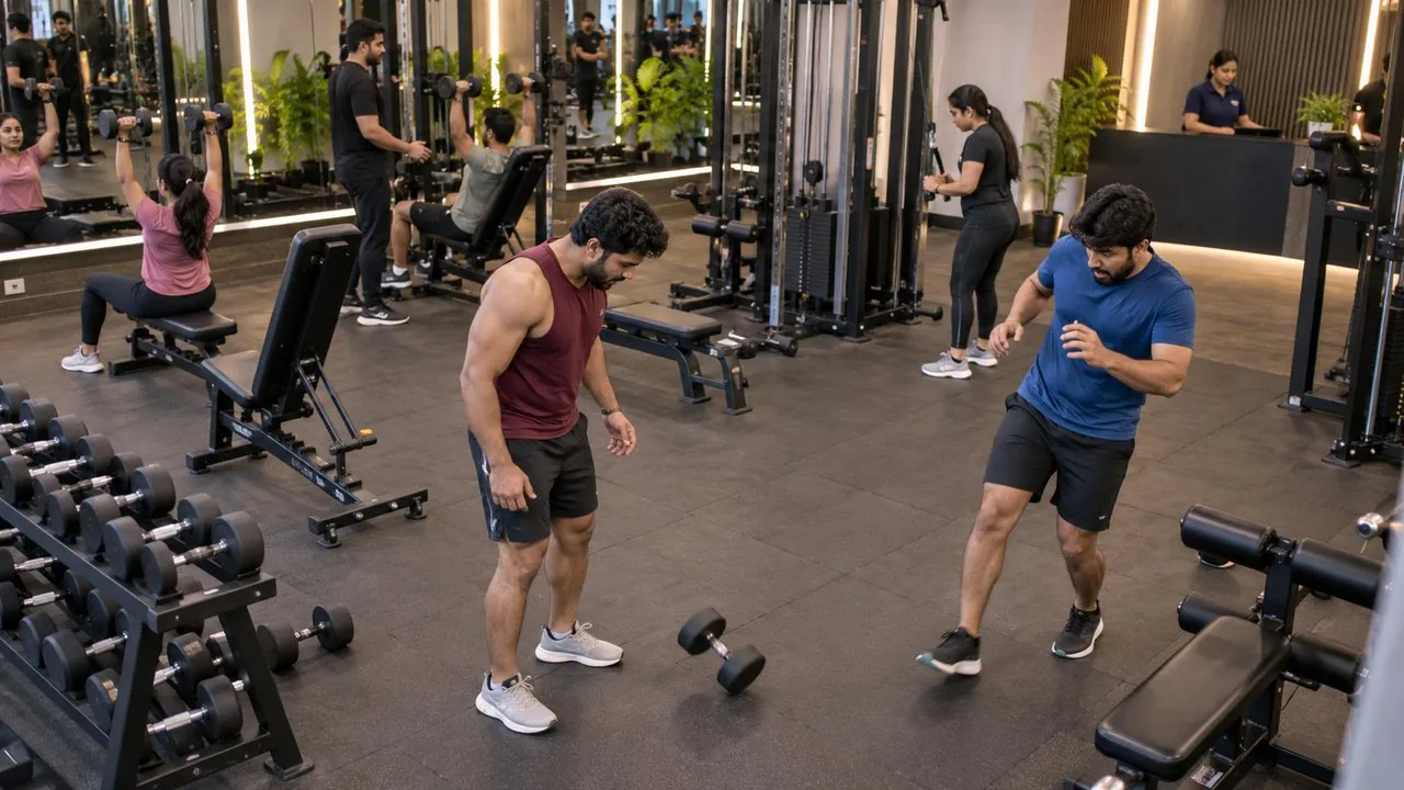 Dumbbell dropped right next to another member