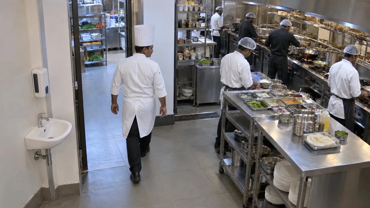 Chef walked into the kitchen without washing hands