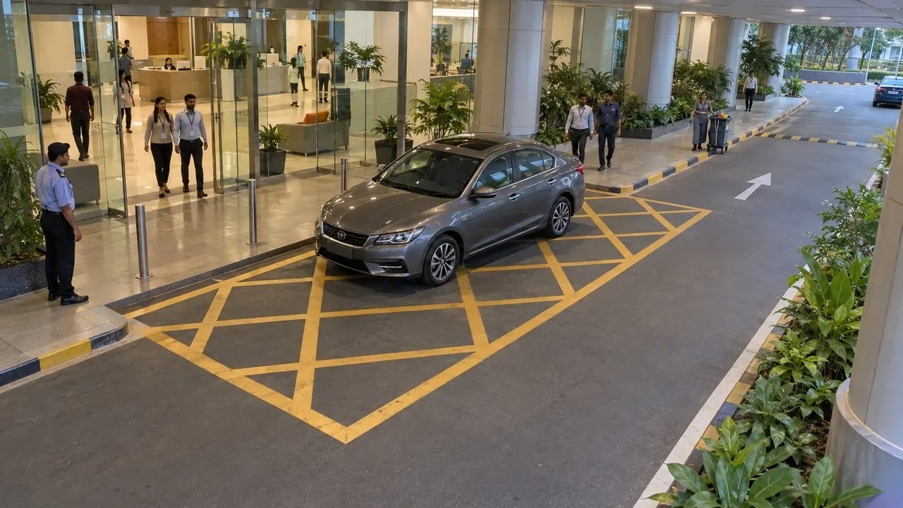 Car parked in the fire lane at the entrance