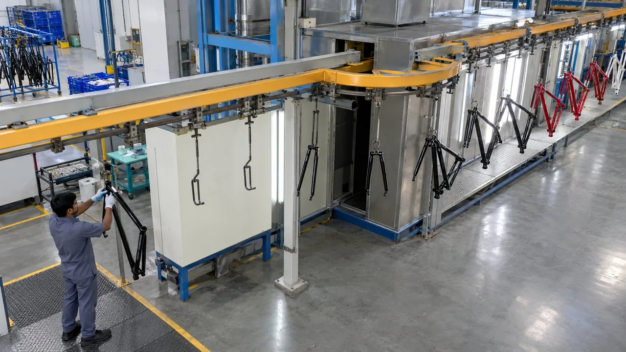Paint line running with 2 empty hooks in a row